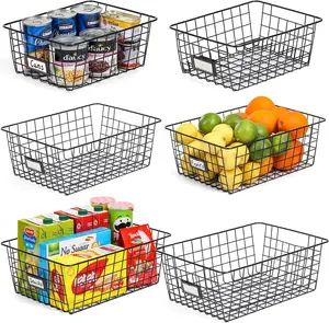 Venta al por mayor contenedor de alimentos cesta de malla metálica estante de verduras cesta de almacenamiento de malla de alambre cesta de almacenamiento de armario