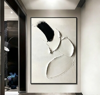Peinture à l'huile abstraite texturée sur toile, peinte à la main, effet impasto 3D, noir et blanc, art mural minimaliste, œuvre d'art esthétique moderne