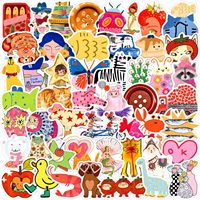 50 autocollants animaux mignons peints à la main, illustrés de dessins abstraits colorés