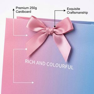 Luxury Custom Pink Blue Gradient Paper <b>Gift</b> Bag with Ribbon <b>Bow</b> for Wedding Birthday Party Wholesale Factory Price - Product Image 3