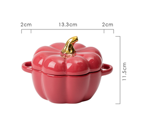 Ensemble de bol de citrouille avec couvercle et poignée Ramequins en céramique pour la cuisson de casseroles Pot de séparation individuel en grès allant au <span class=keywords><strong>four</strong></span> - Product Image 4