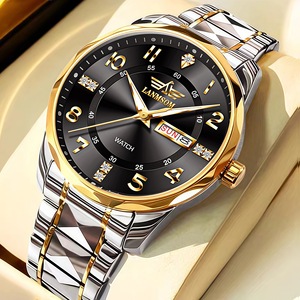 Nouvelle montre pour homme avec bracelet en acier, bracelet en forme de losange, calendrier, affichage de la semaine, montre à quartz résistante à l'eau pour homme - Product Image 6