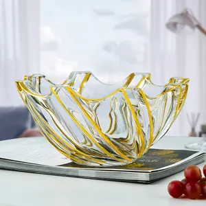 Luxury Modern Footed Fruit Bowl Gold Whirlwind Pattern Decorative Glass Fruit Bowls With Stand