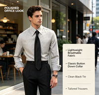 Chemise habillée formelle en twill à col boutonné pour homme, en lin léger, coupe ajustée, manches longues, pour affaires, décontractée, bureau, trajets quotidiens, personnalisable OEM