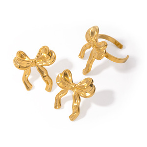 Bowknot Stud Earrings Gold Stainless Steel Fashion <b>Gift</b> Jewelry Set - Product Image 5