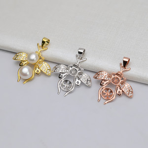 Collier pendentif en argent S925 avec 2 grandes perles en forme d'abeille, plusieurs pendentifs en perles, accessoire de bijouterie DIY, style creux incrusté de perles, pour sac - Product Image 1