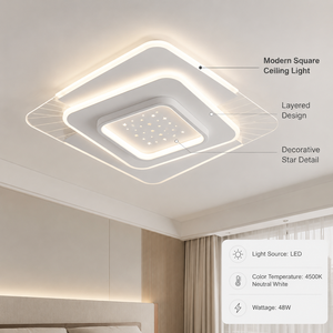 Lámpara de techo LED cuadrada moderna de acrílico y hierro, de montaje en superficie, para dormitorio, sala de estar, pasillo, interior. - Product Image 2
