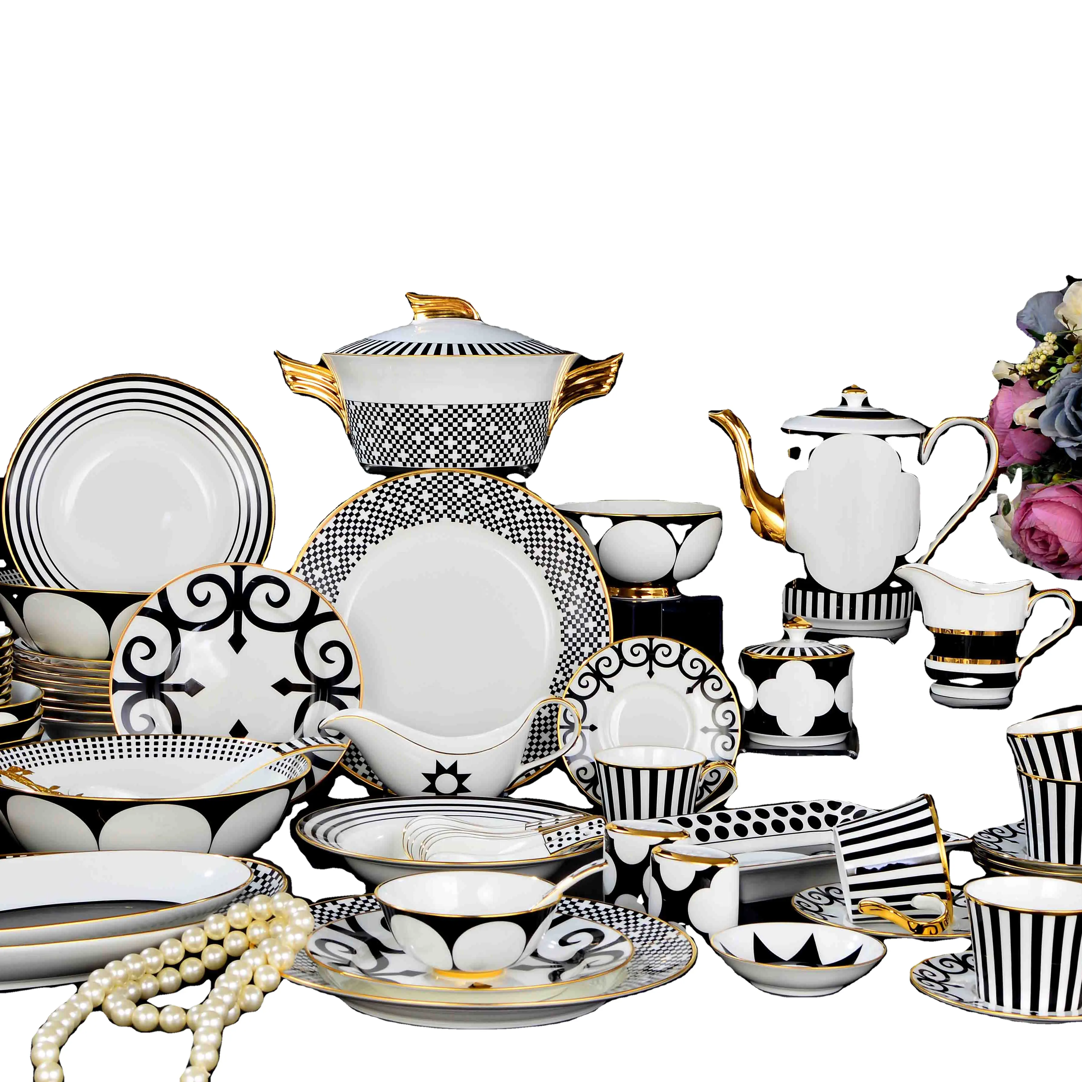 Hot Selling Luxury Gold Rim Dinnerware Sets Fine Bone China Tableware Sets