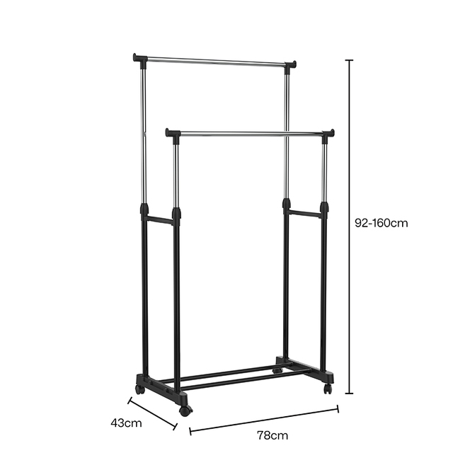 Double Pole Adjustable Iron Classic Design Wardrobe Garment Rack Revolving Rotating Telescopic Stand Clothes Drying Rack