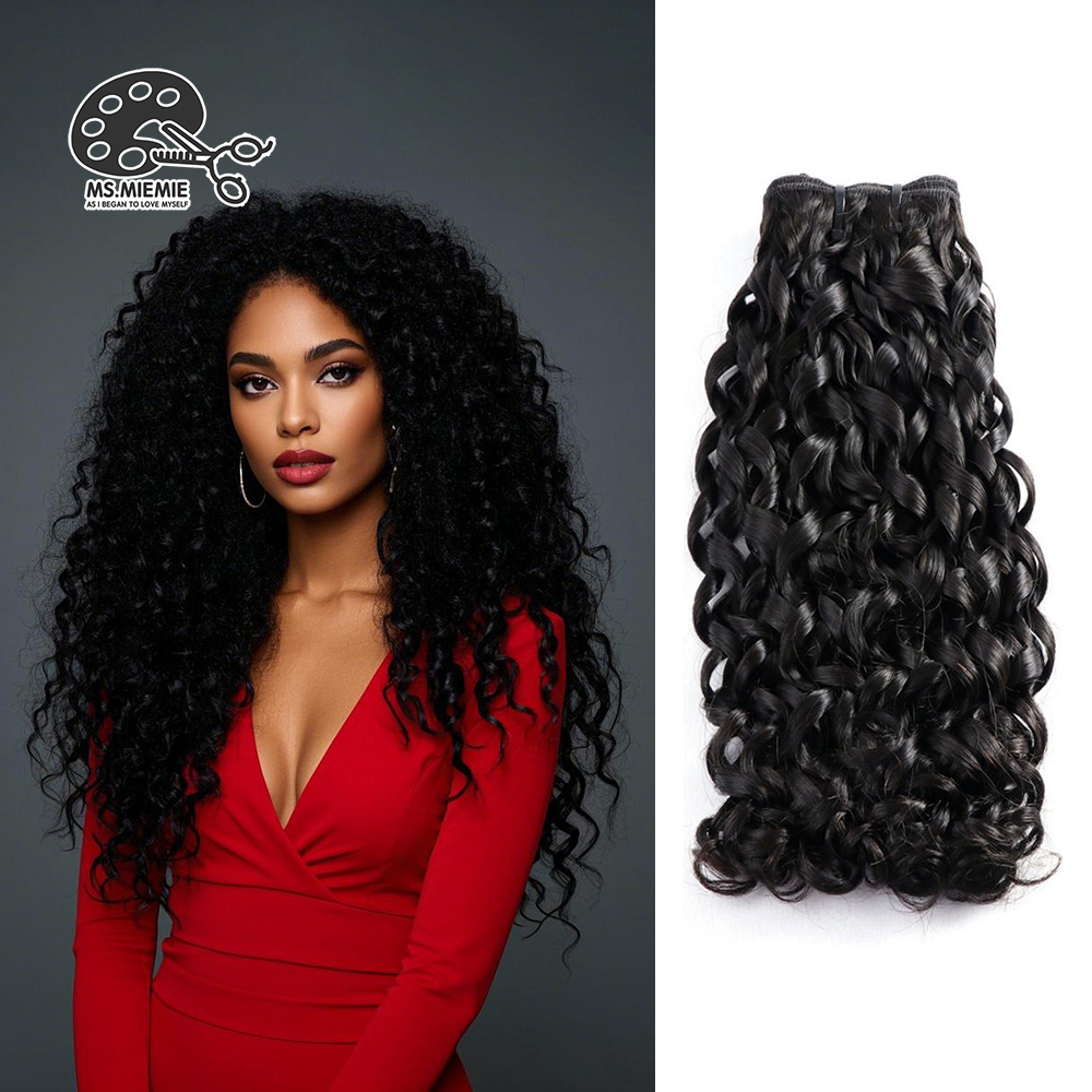 Ms.Miemie 100% Unprocessed Virgin Remy Human Hair Double Drawn Funmi Pixie Curly Braided Weft Extensions Deep Wave Style