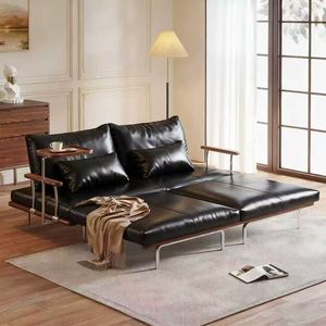 <b>Folding</b> Sofa <b>Bed</b> <b>Double</b> Size Multi Functional For Living Room Small Apartment With Wooden Frame And Leather Upholstery - Product Image 3