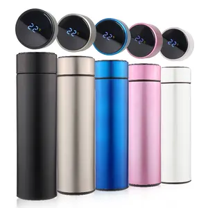 Wholesale custom 500ml intelligent temperature display vacuum flask 304 stainless steel digital hot water bottle