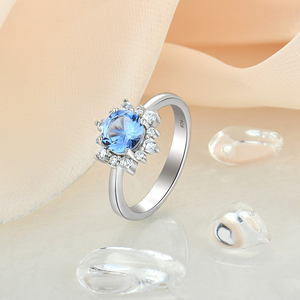 Cincin Pernikahan <span class=keywords><strong>Halo</strong></span> Potongan Bulat S925 Perhiasan Anak Perempuan Cincin Pertunangan CZ Perak Cincin Biru Biru Biru Biru Biru - Product Image 5