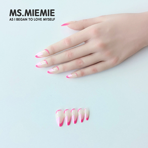 Ms.Miemie 24 pièces de faux ongles réutilisables en ABS, style stiletto, vente en gros, longs, pointe française, néon, géométriques, mignons, colorés, artificiels - Product Image 2