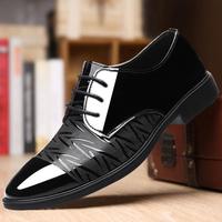 Chaussures habillées en cuir verni noir pour hommes, à lacets, bout pointu, motif gaufré, semelle antidérapante, logo personnalisé, vente en gros OEM ODM