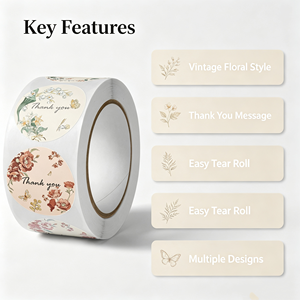 Autocollants ronds floraux de remerciement, étiquettes adhésives en papier pour boîte cadeau, enveloppe, sac en papier, emballage artisanal, écologiques - Product Image 3