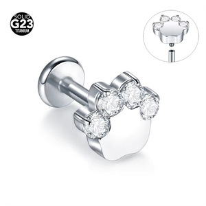 Boucles d'oreilles en titane F136 en forme de coeur Zircon dent intérieure lèvre filetée 1.2mm G23 alliage de titane plat fond oreille os <span class=keywords><strong>clou</strong></span> - Product Image 4