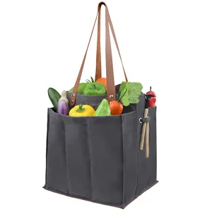 Tas belanja barang pecah belah dapat dilipat pasar sayuran buah kanvas taman petani tugas berat serbaguna
