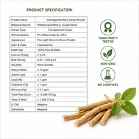 Extrait d'Ashwagandha Standardisé en Poudre 5% Withanolides Testé HPLC Adaptogène Herbal Supplément Équilibre Cortisol Intermédiaire