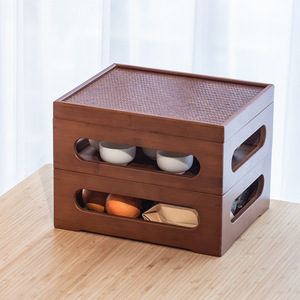 Chinese Style Bamboo <b>Storage</b> Box <b>With</b> Lid Multi Layer Desktop Organizer For Study Room Or <b>Dressing</b> <b>Table</b> Solid Wood Furniture - Product Image 3