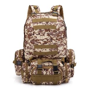 กระเป๋าเป้สะพายหลังยุทธวิธีลายพรางขนาดใหญ่55L ออกแบบได้ตามต้องการปิดด้วยซิปซับในโพลีเอสเตอร์ทนทานสำหรับการเดินป่าและการเดินทางกลางแจ้ง - Product Image 5