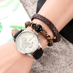 Modeuhr Geschenkset mit Box Armbanduhren für Männer Schmucks ets Genfer Uhren armbänder Set Leder armbanduhren