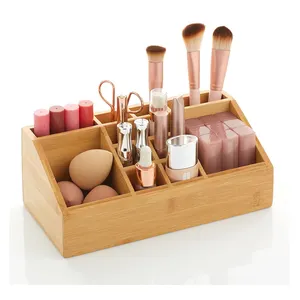 Bamboo Makeup Cosmetic Organizer Storage Center with 12 Sections for Bathroom Countertops