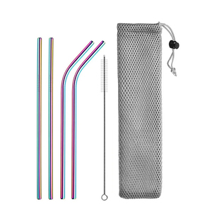 Wholesale <b>Reusable</b> Metal Drinking <b>Straws</b> 304 Stainless Steel Sturdy Straight <b>Straw</b> with Cleaning Brush Bar Party Accessory - Product Image 1