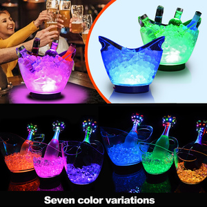 Seau à glace LED rechargeable en acrylique <span class=keywords><strong>4L</strong></span> avec logo personnalisé professionnel pour bar, club, vin, champagne, service VIP, seau à glace transparent - Product Image 3