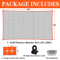 Red de barrera para golf de 10x20 pies con 2 objetivos desmontables tipo ojo de buey naranja, kit de colgado con borde rojo, cuerdas elásticas y mosquetones, venta al por mayor OEM