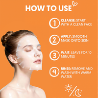 Masque en tissu éclaircissant à la vitamine C sous marque privée, anti-âge, hydratation intense, nourrissant, apaisant pour une peau repulpée et éclatante