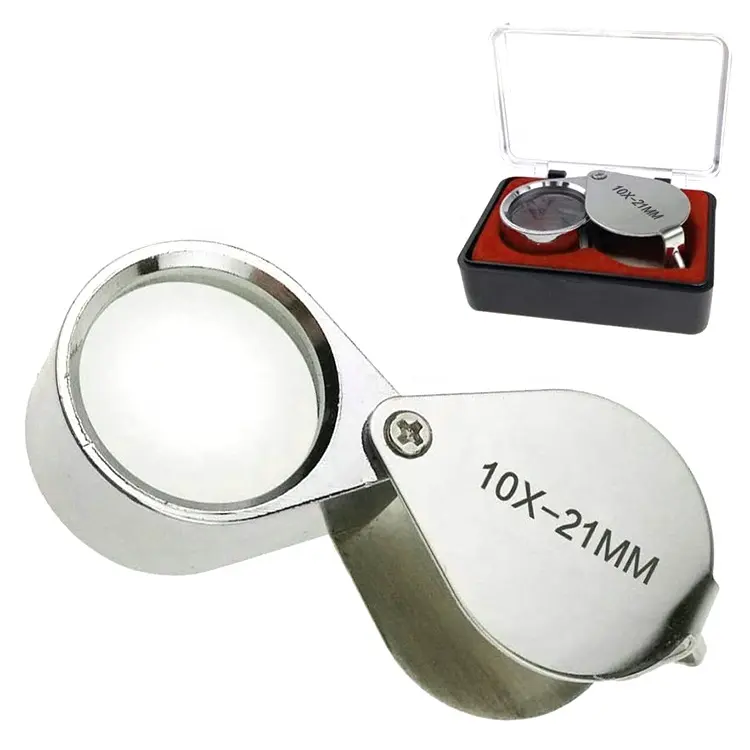 10X Metal Body Silver Jeweler Loupe Eye Pocket Folding Magnifying Glasses