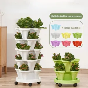 Self Watering Plant Pot Garden Stand Planter Plastic Stackable Vertical Gardening 3-tier Stacking Strawberry Planter