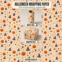 Rouleau de papier cadeau Halloween : Citrouille, fantôme, crâne – Idéal pour emballer les cadeaux, boîtes, artisanat, bricolage, fleuriste, enfants – Vente en gros