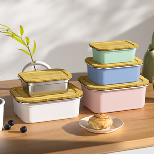 Boîte à lunch en métal Boîte à lunch Tiffin réutilisable en acier inoxydable Ensembles de boîtes à lunch Boîte à bento allant au micro-ondes Couvercles en bambou - Product Image 5