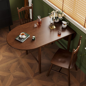 Mesa de Comedor Ovalada Plegable de Madera con Acabado en Nogal, Mecanismo de Empuje y Tracción, para Sala de Estar - Product Image 2