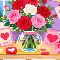 Kit de Peinture par Numéros Moderne pour Enfants, Motif Floral, sur Toile Acrylique, 20x20cm, Encadré, Coffret Cadeau avec Pinceaux, Décoration Murale