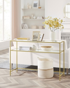 Vente en gros de meubles de salon modernes et luxueux <span class=keywords><strong>VASAGLE</strong></span> table à structure en métal doré table <span class=keywords><strong>console</strong></span> avec plateau en verre et étagère de rangement - Product Image 6