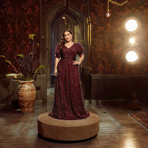 Nouvelle robe de soirée maxi à manches lanternes, taille empire, col en V, grande taille, pour femmes, été, mode, paillettes brillantes, formelle, style A - Product Image 2