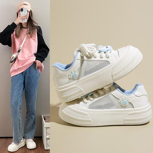 Chaussures pour filles en maille à lacets, blanches, légères, respirantes, semelle intermédiaire en caoutchouc, doublure en coton, polyvalentes, élégantes, décontractées - Product Image 3