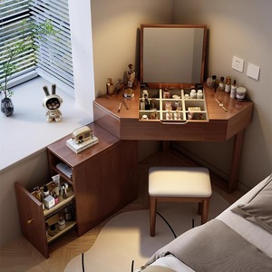 <b>Corner</b> <b>Dressing</b> <b>Table</b> With Storage Cabinet For Bedroom <b>Small</b> Apartment Wall Mounted Solid Wood Makeup Desk - Product Image 2