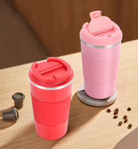 Vacuum Insulated Coffee Tumbler Food Grade 304 Stainless Steel <b>With</b> Textured Silicone Heat Proof Sleeve <b>Lid</b> Portable <b>Cup</b> - Product Image 5