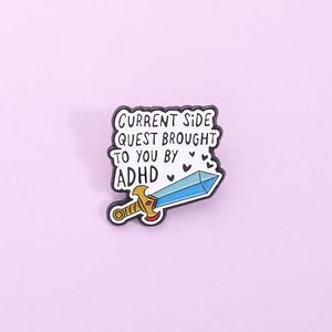 TDAH épée émail broche courant côté quête TDAH broche revers Badge sensibilisation à la santé mentale bijoux cadeau impression UV alliage de Zinc - Product Image 1
