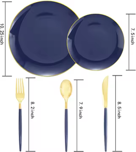 150 pièces de vaisselle en plastique bleue - Couverts en plastique doré avec manche <span class=keywords><strong>bleu</strong></span> - Assiettes jetables <span class=keywords><strong>bleu</strong></span> <span class=keywords><strong>marine</strong></span> - Product Image 4