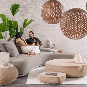 Tavolino da caffè in legno massello di forma creativa con strato artistico minimalista sovrapposto al tavolo da tè rotondo LD202 - Product Image 3