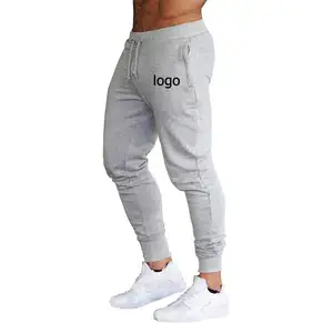 Wholesale Custom Logo Cotton Grey Plain Blank Slim Sweatpants Drawstrings Mens Gym Running Track Pants Jogger
