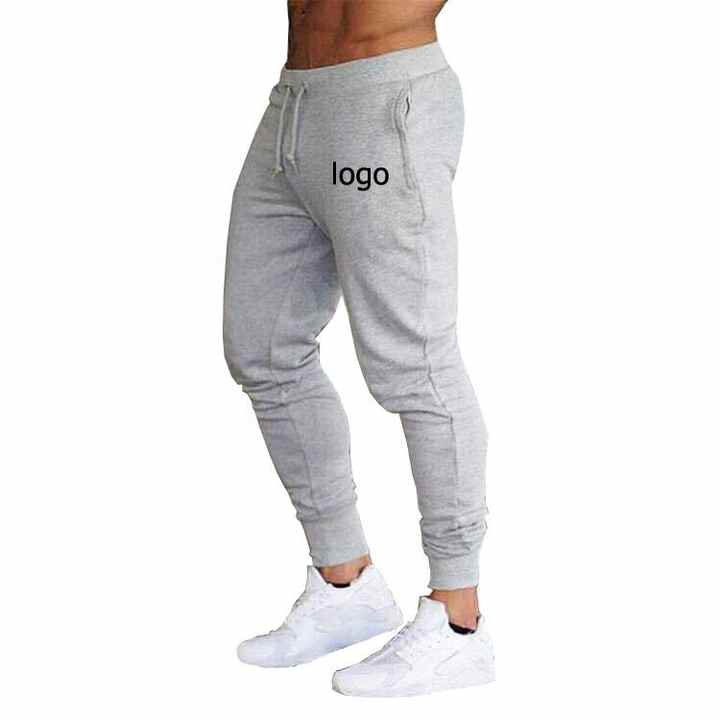 Wholesale Custom Logo Cotton Grey Plain Slim Sweatpants