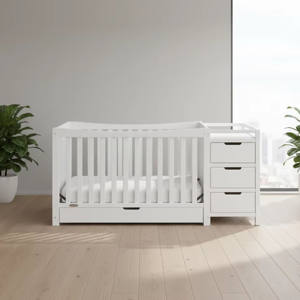 Cuna convertible 3 en 1, ecológica, moderna, de madera maciza, elegante, con cajón inferior grande, para dormitorio o sala de estar. - Product Image 2