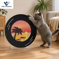 Griffoir pour chat en vinyle avec base rotative, motif montagne enneigée au centre, tapis à gratter pour chats