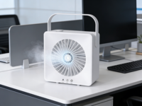 Ventilateur de table de bureau mini ABS, rechargeable par USB, trois vitesses, silencieux, portable, avec humidification par pulvérisation